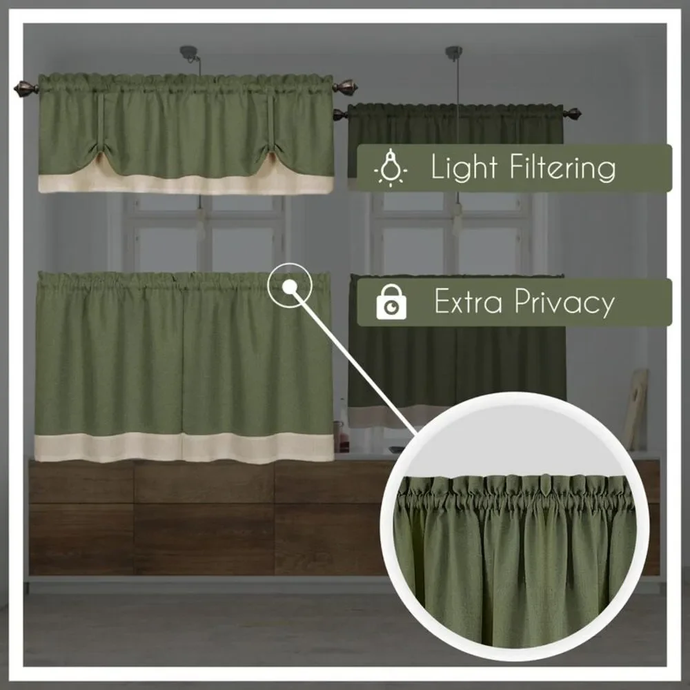 Woven Trends Two-Tone Window Curtain Tier Pair & Valance Set, Double Layer Small
